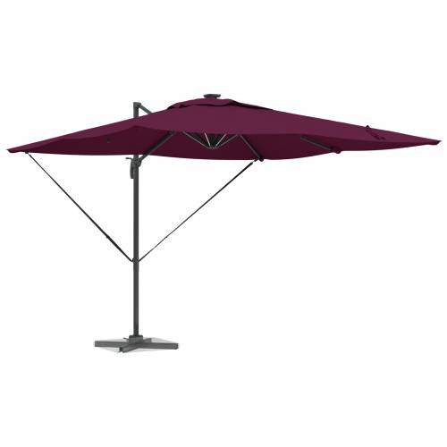 Cantilever Roma suncobran s LED svjetlima u Bordeaux crvenoj boji, 286 x 285 x 270 cm, aluminijski. Cijena