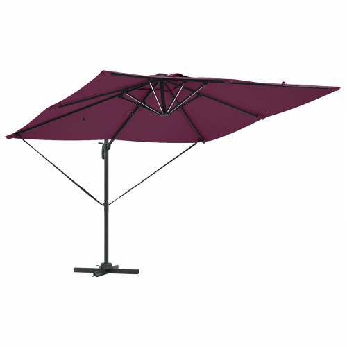 Cantilever Roma suncobran s LED svjetlima u Bordeaux crvenoj boji, 286 x 285 x 270 cm, aluminijski. Cijena