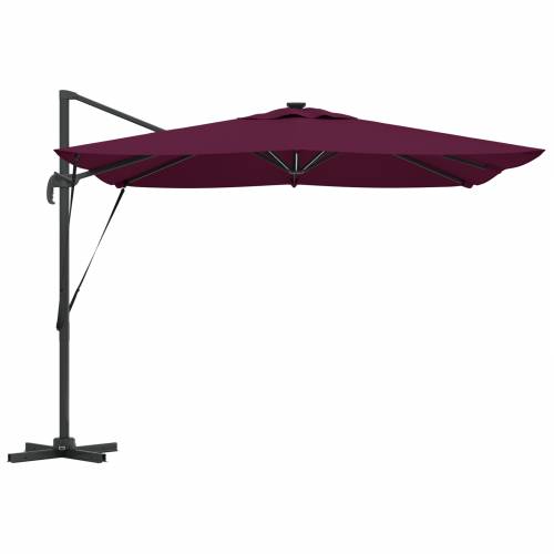 Cantilever Roma suncobran s LED svjetlima u Bordeaux crvenoj boji, 286 x 285 x 270 cm, aluminijski. Cijena