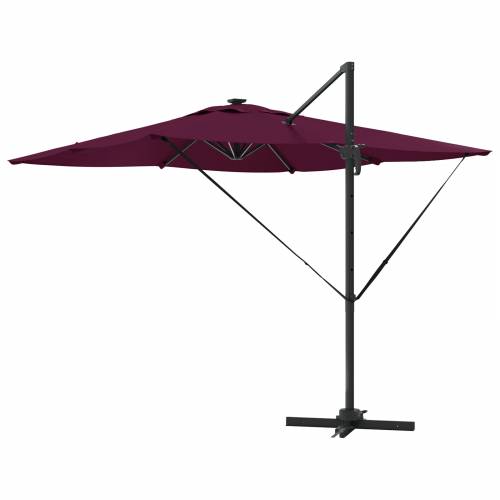 Cantilever Roma suncobran s LED svjetlima u Bordeaux crvenoj boji, 286 x 285 x 270 cm, aluminijski. Cijena