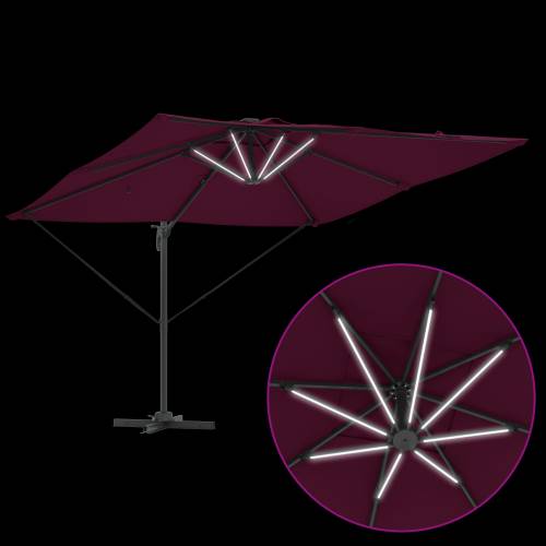 Cantilever Roma suncobran s LED svjetlima u Bordeaux crvenoj boji, 286 x 285 x 270 cm, aluminijski. Cijena