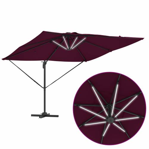 Cantilever Roma suncobran s LED svjetlima u Bordeaux crvenoj boji, 286 x 285 x 270 cm, aluminijski. Cijena