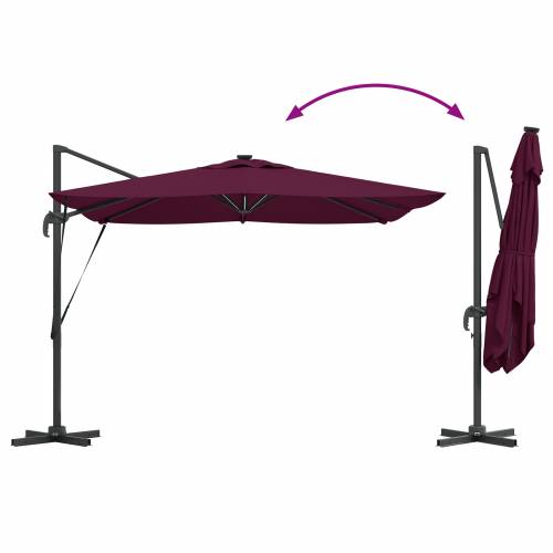 Cantilever Roma suncobran s LED svjetlima u Bordeaux crvenoj boji, 286 x 285 x 270 cm, aluminijski. Cijena