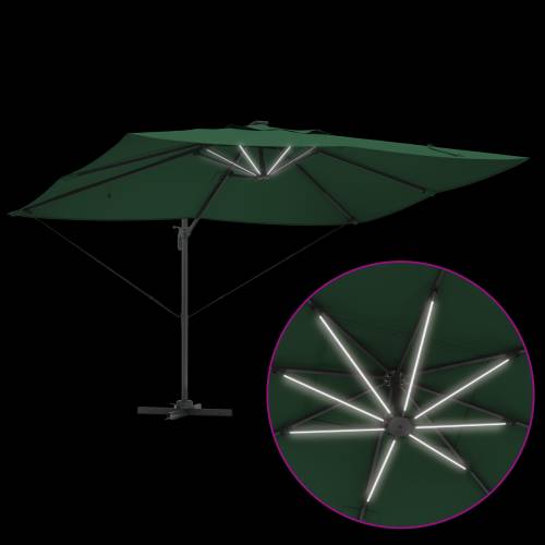 Kantileverski Roma suncobran s LED-ima Zeleni 352x251x265 cm Aluminijski Cijena