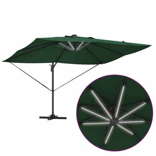 Kantileverski Roma suncobran s LED-ima Zeleni 352x251x265 cm Aluminijski Cijena