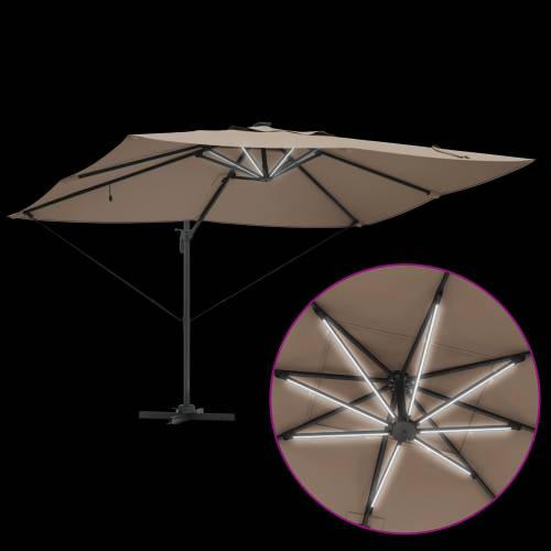 Kantilever Roma Suncobran s LED-ima Taupe 352x251x265 cm Aluminij Cijena