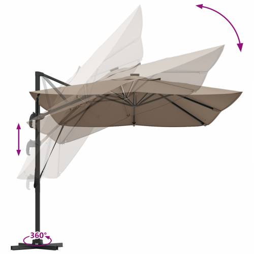 Kantilever Roma Suncobran s LED-ima Taupe 352x251x265 cm Aluminij Cijena
