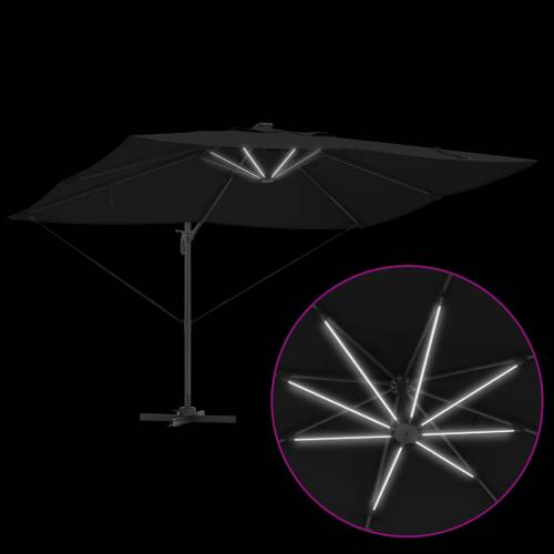 Kantilever Roma Suncobran s LED-ima Crni 352x251x265 cm Aluminij Cijena