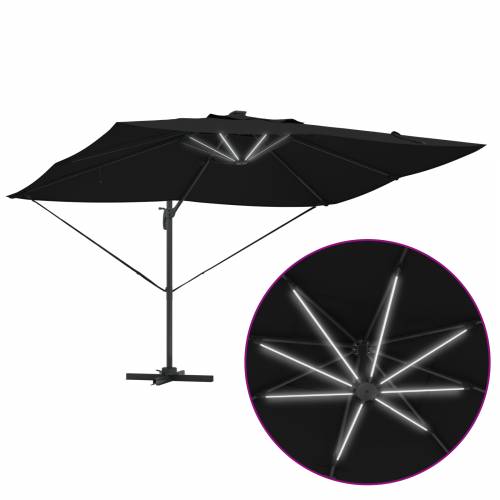 Kantilever Roma Suncobran s LED-ima Crni 352x251x265 cm Aluminij Cijena