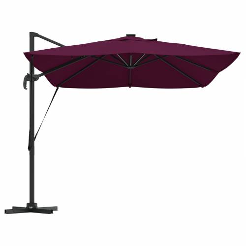 Suncobran s nosačem Roma s LED svjetlima Bordeaux crvena 352x251x265 cm Aluminij Cijena