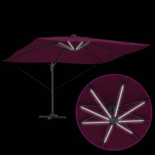 Suncobran s nosačem Roma s LED svjetlima Bordeaux crvena 352x251x265 cm Aluminij Cijena