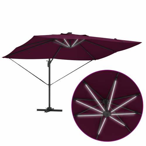 Suncobran s nosačem Roma s LED svjetlima Bordeaux crvena 352x251x265 cm Aluminij Cijena