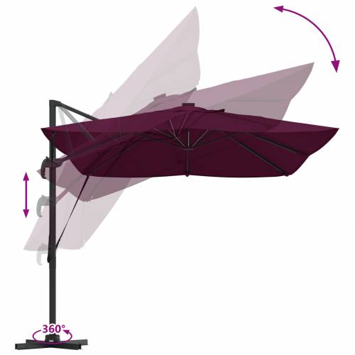 Suncobran s nosačem Roma s LED svjetlima Bordeaux crvena 352x251x265 cm Aluminij Cijena