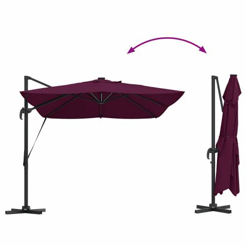 Suncobran s nosačem Roma s LED svjetlima Bordeaux crvena 352x251x265 cm Aluminij Cijena