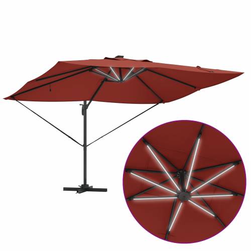 Kantilever Roma suncobran s LED-icama Terracotta 352x251x265 cm Aluminij Cijena