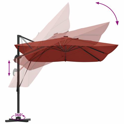 Kantilever Roma suncobran s LED-icama Terracotta 352x251x265 cm Aluminij Cijena