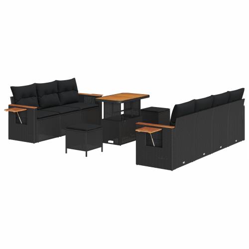 10-dijelni vrtni sofa set s jastučićima crnog poliratana akacije Cijena