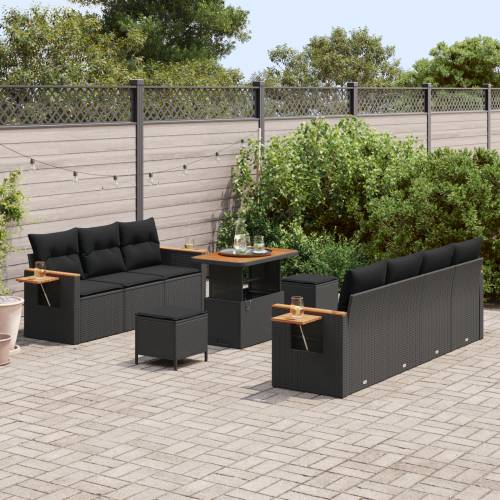 10-dijelni vrtni sofa set s jastučićima crnog poliratana akacije Cijena