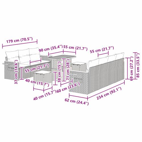 set vrtnih sofa od 10 dijelova s jastučićima bež poli ratan akacija Cijena