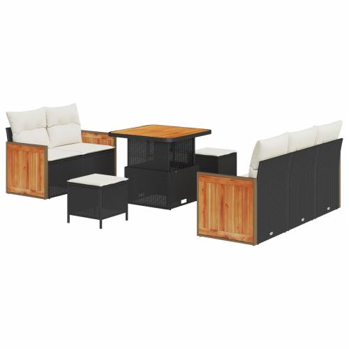 Vrtna garnitura - 8-dijelni set vrtnih sofa s jastučićima crni poli ratan akacija Cijena