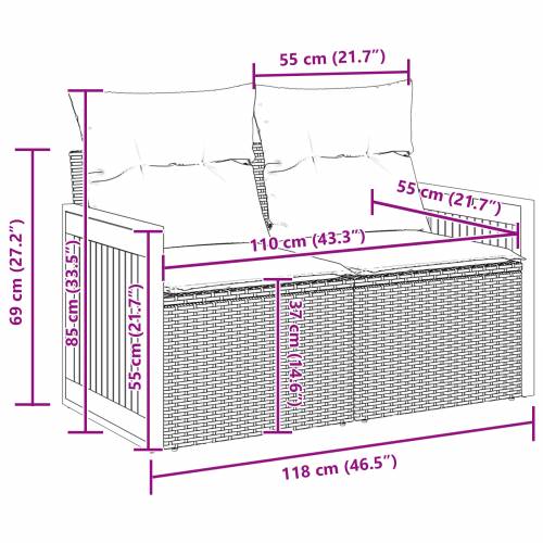 Vrtna garnitura - 8-dijelni set vrtnih sofa s jastučićima crni poli ratan akacija Cijena