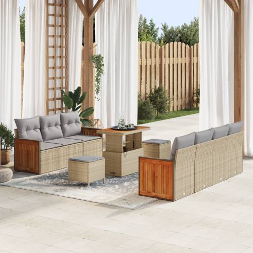 set od 10 komada vrtnih sofa s jastučićima bež poly rattan akacija Cijena