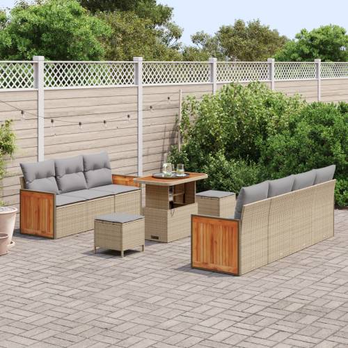 set od 10 komada vrtnih sofa s jastučićima bež poly rattan akacija Cijena