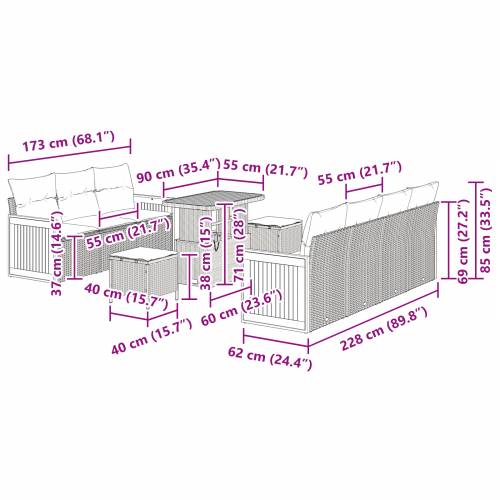 set od 10 komada vrtnih sofa s jastučićima bež poly rattan akacija Cijena