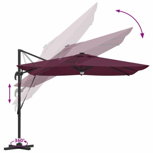 Kantilever Roma Suncobran s LED-ima Bordo crvena 286x285x270 cm Aluminij Cijena