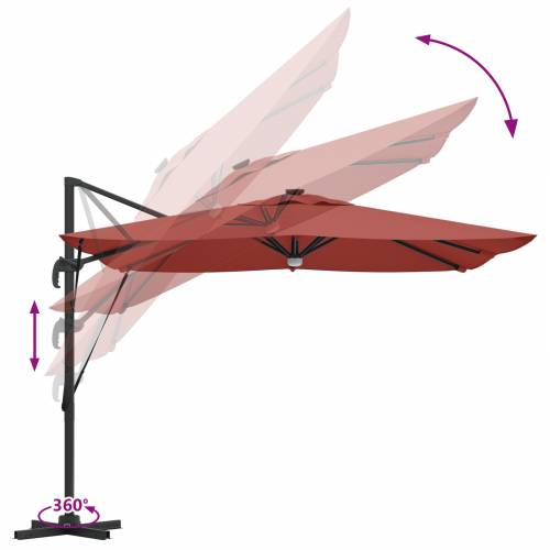 Cantilever Roma suncobran s LED svjetlima Terakota 286x285x270 cm Aluminij Cijena