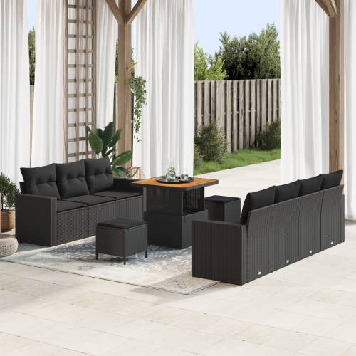Set od 10 dijelova vrtnih sofa s jastučićima crni poli ratan akacija Cijena