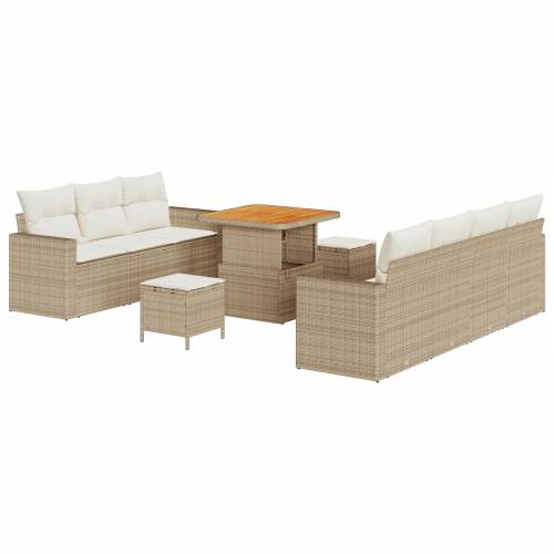 10-dijelni vrtni set sofa s jastučićima bež poli ratana akacije Cijena