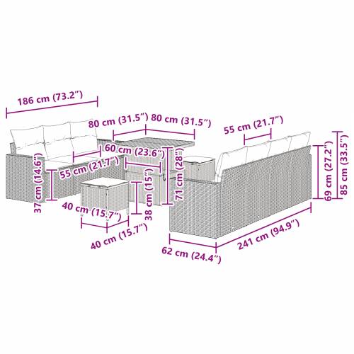 10 Dio Vrtni Sofas Set s Jastučićima Bež Poli Ratan Bagrem Cijena
