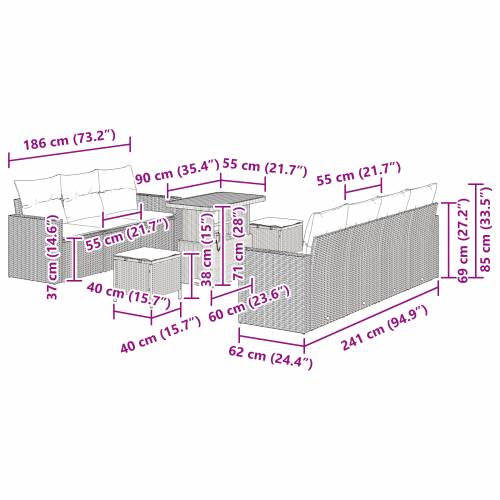 set vrtnih sofa od 10 dijelova s jastučićima crni poli ratan akacije Cijena