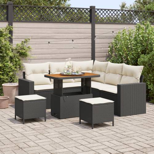 8-dijelni Vrtni Sofa Set s Jastučićima Crni Poli Ratan Akacija Cijena