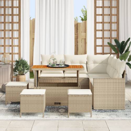 9-dijelni Vrtni Sofa Set s Jastučićima Bež Poli Ratan Akacija Cijena