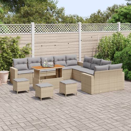 14-dijelni vrtni sofa set s jastučićima bež poli ratana akacije Cijena
