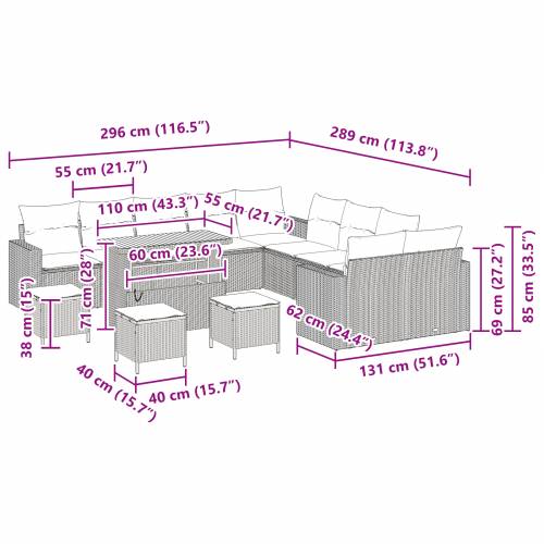 14-dijelni vrtni sofa set s jastučićima bež poli ratana akacije Cijena