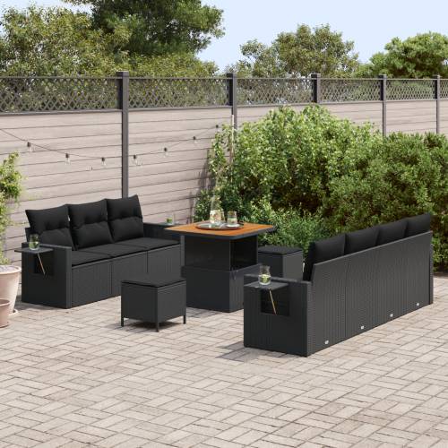 set od 10 komada vrtnih sofa s jastučićima crni poliratan akacija Cijena