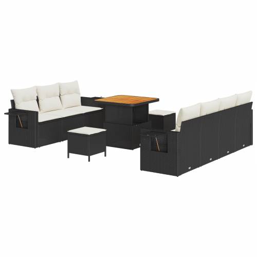 10-dijelni set vrtnog namještaja s jastucima crni Poly Rattan akacija Cijena