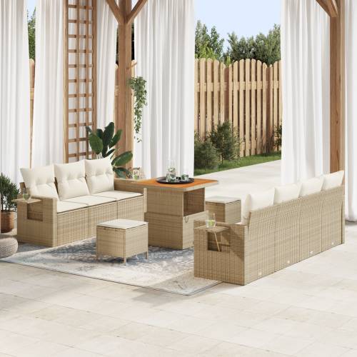 10-dijelni Vrtni Sofa Set s Jastucima Bež Poli Ratan Akacija Cijena