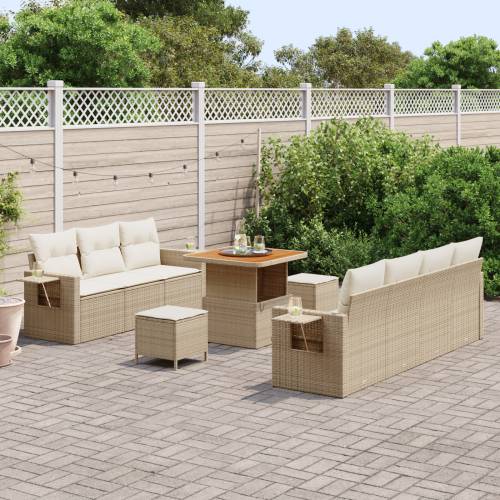 10-dijelni Vrtni Sofa Set s Jastucima Bež Poli Ratan Akacija Cijena