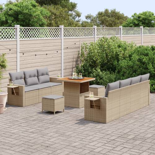 10-dijelni vrtni sofa set s jastučićima bež poliratan akacija Cijena