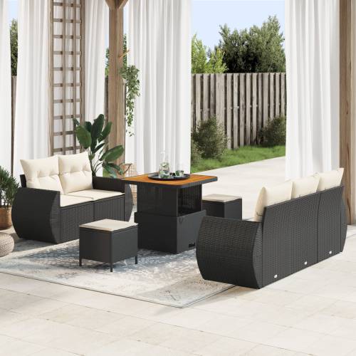 8 komada set vrtnih sofa s jastučićima Crni Poli Ratan Akacija Cijena