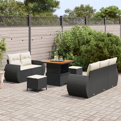 8 komada set vrtnih sofa s jastučićima Crni Poli Ratan Akacija Cijena