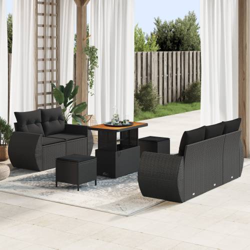 8-dijelni vrtni sofa set s jastučićima crna poli ratan akacija Cijena