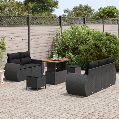 8-dijelni vrtni sofa set s jastučićima crna poli ratan akacija Cijena