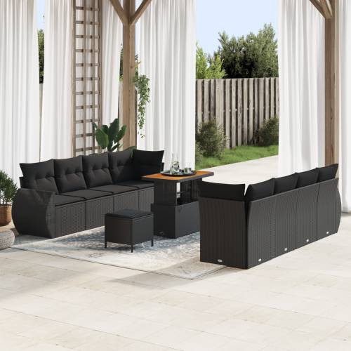 11 Komadi Vrtni Sofa Set s Jastucima Crni Poliratanski Akacija Cijena
