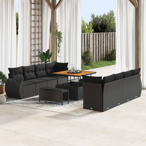 11-dijelni vrtni sofa set s jastučićima crni poli ratan akacija Cijena