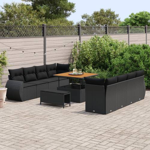 11-dijelni vrtni sofa set s jastučićima crni poli ratan akacija Cijena
